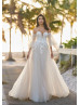 Beaded Ivory Lace Tulle Corset Back Wedding Dress With Detachable Sleeves